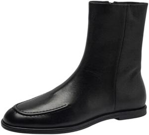 Женские ботинки из натуральной кожи выше щиколотки, плоские зимние ботинки, модные рыцарские ботинки, 2025 Generic, Black No Furry