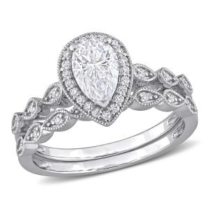 Свадебное кольцо Mimi & Max 1 1/6 карата DEW с каплевидным ореолом из муассанита в оправе из стерлингового серебра Mimi & Max, белый