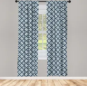 Шторы ABAKUHAUS Marine, морской узор с якорем и компасной розой на веревке, Навигация, морские приключения, 2 шт., 75 x 245 см, цвет: индигово-белый Abakuhaus