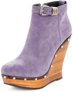 Женские ботильоны YDN с круглым носком, заклепками и пряжкой на щиколотке, на высоком танкетке, удобные, повседневные, модные, для вечеринок, размеры US 4-16, Medium Purple