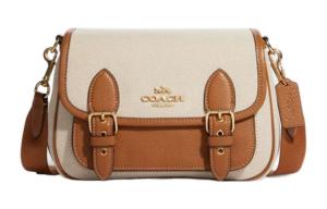 COACH Люси Тканевая сумка через плечо с кожаной вставкой малый размер женская бежевая и коричневая