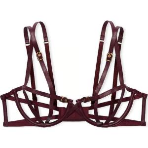 Victoria's Secret Очень сексуальный бюстгальтер балконет Faux Leather Open Cup / B Bra женский бордово-коричневый