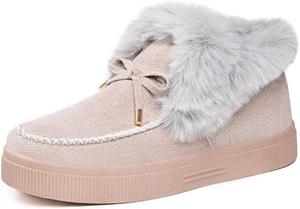 Женские зимние плоские ботинки, теплые и прочные, с меховой подкладкой, пушистые ботинки до щиколотки на платформе, толстые плюшевые повседневные лоферы Hhhchpm, Grey