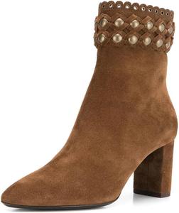 Женские ботильоны FYS с закрытым носком, на массивном невысоком каблуке, с заклепками, модные для вечеринки, с боковой молнией, размер 4-16 US, Brown