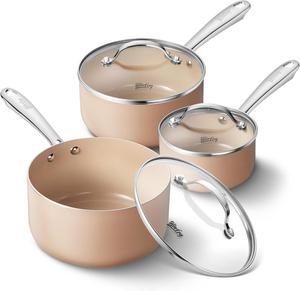 Набор кастрюль HLAFRG с крышками, 0.9 л/1.8 л/2.8 л, кремовый