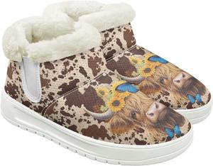 Зимние женские ботильоны на низком каблуке, широкая посадка, с удобной посадкой, теплые зимние ботинки для женщин Qoiuvncy, Brown Cow Print Highland Cow