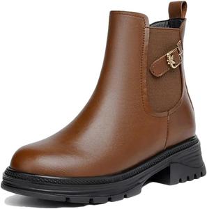 Женские ботинки Niiyyjj из натуральной кожи, больших размеров, утепленные военные ботинки с боковой молнией, ботинки Челси, Brown Fleece