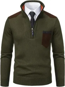 Мужской зимний вязаный свитер с полумолнией Slim Fit и стойкой