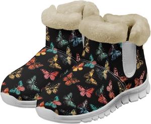 Женские зимние снежные ботинки Удобные теплые ботильоны на щиколотку Противоскользящие для активного отдыха, походов, велосипедных поездок Размер 36-45 Quxjehoe, Colorful Butterflies