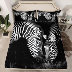 Erosebridal Zebra Bed Sheet Set Full Size Zebra Pattern Fitted Sheet African Savannah Wildlife Bedding Set Couple Theme Print Bed Cover for Bedroom Living Room Dorm Decorative, Grey Black, Multi 6