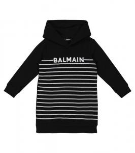 Хлопковое платье с капюшоном и пайетками Balmain Kids, 930-Nero
