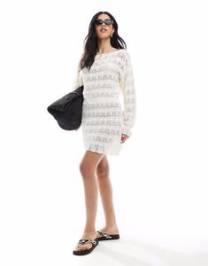 Мисс Селфридж трикотажное мини-платье с завязкой на талии в кремовом цвете Miss Selfridge