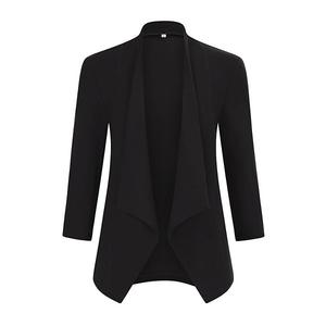 Женский безворотниковый блейзер с рукавом 3/4, разрезом на спине и без пуговиц Seoria, Black