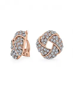 Серьги-Клипсы с плетеными кристаллами в форме узелка любви, не прокалываемые уши Bling Jewelry, rose