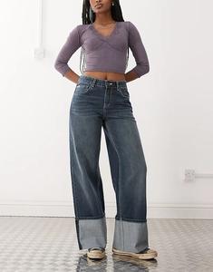 Джинсы Ragged Priest с манжетами и низкой посадкой, свободного кроя, цвета индиго