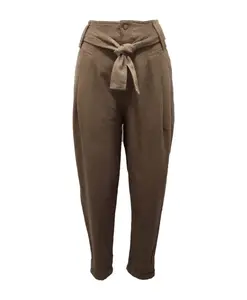 Зеленые хлопчатобумажные брюки с поясом Twinset, зеленый