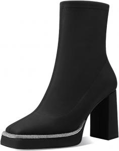 Женские ботильоны FYS с квадратным носком, массивным каблуком и платформой, стильные короткие ботинки с боковой молнией, серебристой декоративной полоской, осенние праздничные туфли, размеры 4-16 US