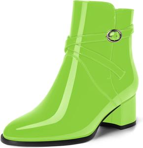 Женские ботильоны MOVINSTEPS для свиданий, с застежкой-баклей, регулируемым ремешком на щиколотку, круглым носком, массивным низким каблуком, высотой до щиколотки, каблук 2 дюйма, для холодной погоды, Lime Green