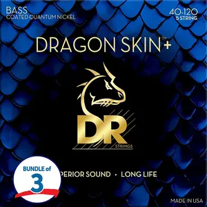 D.R Strings Струны для бас-гитары DR Strings Dragon Skin+ покрытые, 5-струнные (упаковка 3 шт.) - .040-.120 легкие