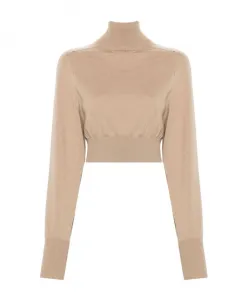 Шерстяной вязаный свитер с высоким воротником Sportmax, коричневый