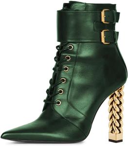 Женские сексуальные ботильоны YDN, зауженный закрытый носок, ремешок с пряжкой сзади, молния, шнуровка, массивные металлические высокие каблуки, для покупок, вечеринок и повседневной носки, размеры US 4-16, Green