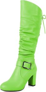 Женские сандалии Zamikoo, свободные сапоги до колена, с круглым носком, массивным каблуком, молнией сбоку и металлической пряжкой, свободные нарядные ботинки с каблуком 3,5 дюйма, Grass Green
