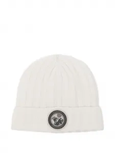 Шапка бини в рубчик с нашивкой-логотипом Brunello Cucinelli Kids, белый