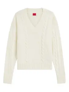 Вязаный свитер с V-образным вырезом Hugo, белый