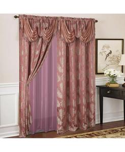 Жаккардовая штора с цветочным узором Пальмы, размер 54 x 84 дюйма, с одним креплением на карниз и прикрепленным ламбрекеном шириной 18 дюймов, цвет розовый Olivia Gray, Rose