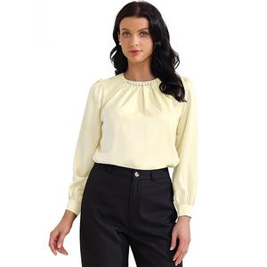 Женская элегантная блузка для офиса с жемчужным декором и сборками Inspire Chic, Beige