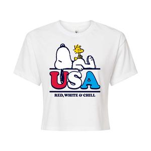 Юниорская укороченная футболка Peanuts Red White Chill с рисунком Licensed Character, белый