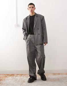 Брюки свободного кроя Reclaimed Vintage с люверсами, серые, в клетку.