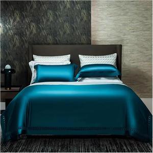 YIZUFU Комплект постельного белья однотонный голубой из египетского хлопка 1500TC с ажурной отделкой