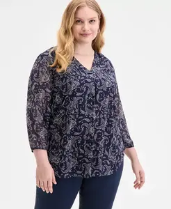 Топ Келли с принтом пейсли больших размеров Jones New York, белый