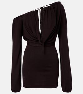 Асимметрильное мини-платье Sola из смесового шелка с драпировкой Aya Muse, Chocolate