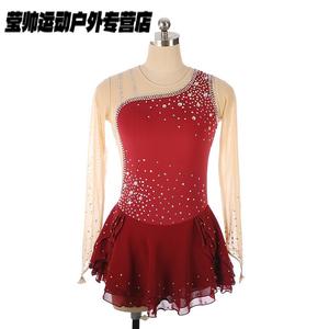 HEAD Фигурное катание костюм для выступлений платье детское девичье для соревнований юбка с разноцветными стразами цвет wine red размер XS