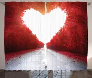 Шторы ABAKUHAUS в деревенском стиле, Деревья в осеннем пейзаже, универсальные ленточные шторы для гостиной с петлями и крючками, 280 x 175 см, бело-красные Abakuhaus