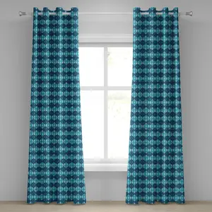 Штора на люверсах ABAKUHAUS, темно-синяя, с горизонтальным рисунком в восточном стиле, декоративная, двухпанельная, 280 см x 225 см, цвет: бледно-голубой, темно-синий