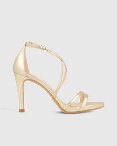 Женские кожаные босоножки на каблуке с переплетенными ремешками Lodi, золотой