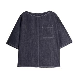 ELLE Футболка женская Denim Blue с круглым вырезом, тонкая, прямого кроя