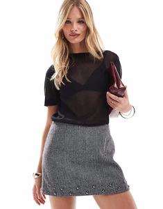 Мини-юбка, приталенная, с заклепками, серого цвета Asos Design