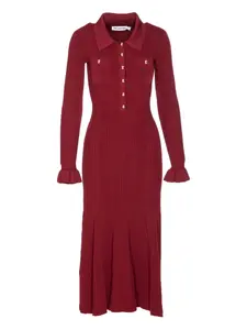 Платье с ребристым воротником и пуговицами спереди Self-Portrait, красный