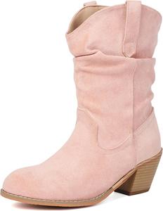 Классические ковбойские сапоги для женщин с массивным каблуком в западном стиле Aikelylmon, 30 Pink