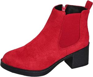 Женские ботильоны из замши с низким каблуком, кожаные ботинки с боковыми молниями, с круглым носком, короткие ботильоны с массивным каблуком и шнурками для надевания Generic, Red