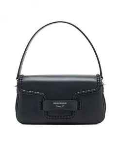 Черная кожаная сумка с плечевым ремнем Emporio Armani, черный