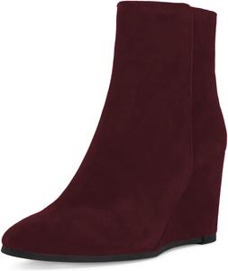 Женские закрытые ботильоны FYS с круглым носком, на высокой танкетке, короткие ботинки для повседневной носки, с боковой молнией, для прогулок и нарядные, размеры 4-16 US, Red