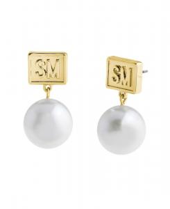 Серьги-подвески с фирменным логотипом и искусственным культивированным жемчугом Steve Madden, Gold
