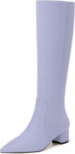 Женские замшевые сапоги NUMALEO с молнией, однотонные, модные, для вечеринок, с заостренным носком, массивным низким каблуком, длиной до колена, каблук 5 см, Lilac