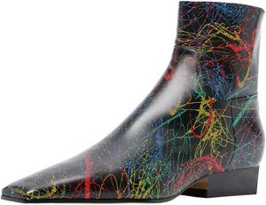 Женские модные ботильоны Zszszsu с квадратным носком, удобным толстым низким каблуком, короткие ботинки на молнии сбоку, для платья, вечеринок, на осень и зиму, размер 4-16 US, Colorful Line Print