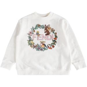 FENDI Детская толстовка с логотипом и принтом, белая